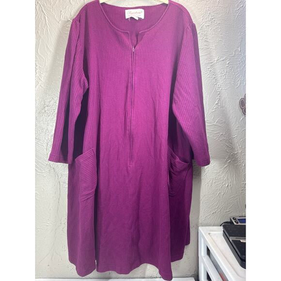 Stan Herman Plum Purple 3/4 Sleeve Half Zip Robe Size 14/16 Approx - Picture 1 of 4